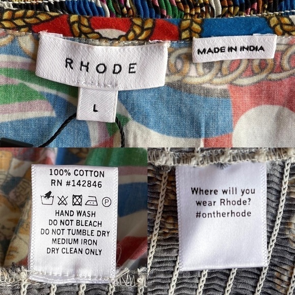 NWT RHODE Anya Printed Blouson-Sleeve Smocked Dress In Chain Print - Picture 12 of 13